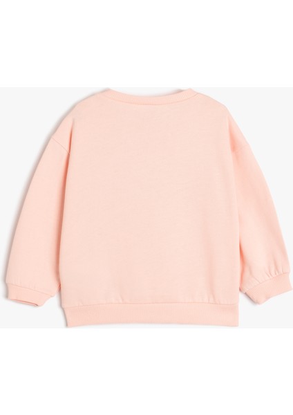 Sweatshirt Uzun Kollu Çiçek Baskılı Bisiklet Yaka Şardonlu Pamuklu