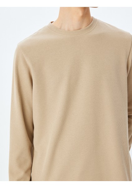 Pamuk Karışımlı Dokulu Basic Bisiklet Yaka Sweatshirt indirimleri