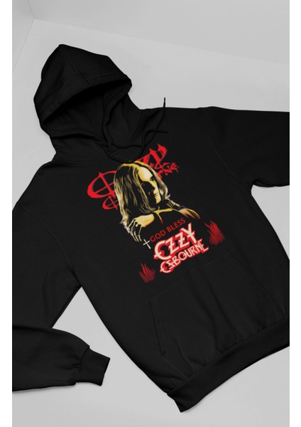 Unisex God Bless Ozzy Ozbourne Kapüşonlu Sweatshirt, Oversize Black Sabbath Rocker Baskılı Hoodie