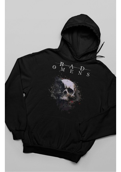 Unisex Bad Omens Baskılı Kapüşonlu Sweatshirt, Oversize Rock Band Baskılı Hoodie