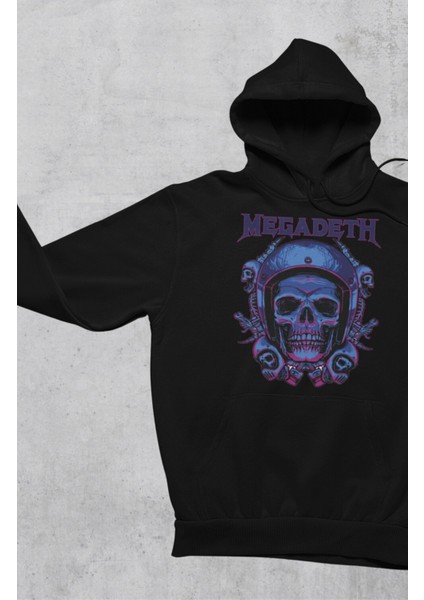 Unisex Skull Megadeth Yazılı Kapüşonlu Sweatshirt, Oversize Rock Band Baskılı Hoodie