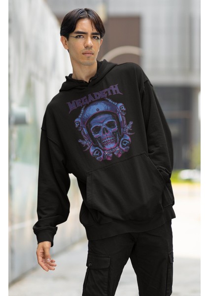 Unisex Skull Megadeth Yazılı Kapüşonlu Sweatshirt, Oversize Rock Band Baskılı Hoodie fiyatları