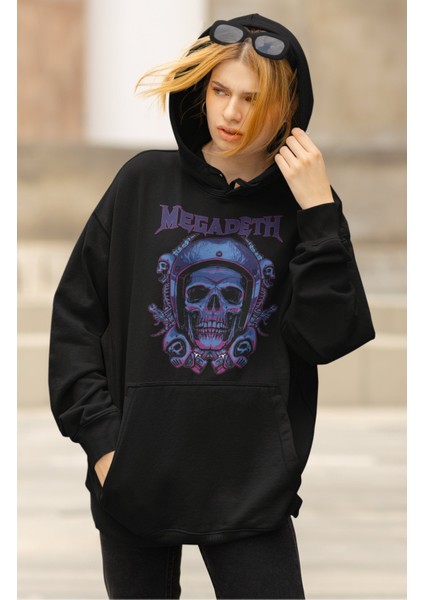 Unisex Skull Megadeth Yazılı Kapüşonlu Sweatshirt, Oversize Rock Band Baskılı Hoodie modelleri