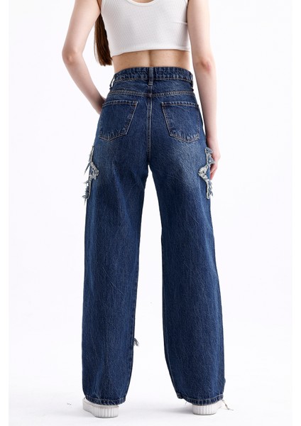 2424 Kadın Yıldız Detaylı Baggy Jeans Kot Denim Pantolon modelleri