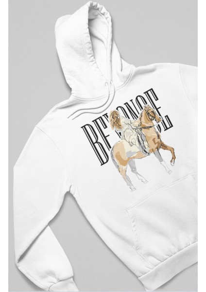 Unisex Beyonce Baskılı Kapüşonlu Sweatshirt, Oversize Pop Star Baskılı Hoodie