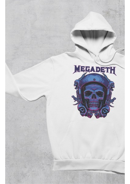 Unisex Skull Megadeth Yazılı Kapüşonlu Sweatshirt, Oversize Rock Band Baskılı Hoodie