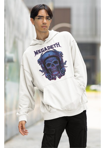 Unisex Skull Megadeth Yazılı Kapüşonlu Sweatshirt, Oversize Rock Band Baskılı Hoodie fiyatları