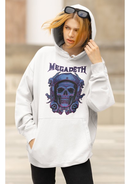 Unisex Skull Megadeth Yazılı Kapüşonlu Sweatshirt, Oversize Rock Band Baskılı Hoodie modelleri