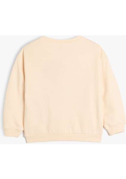Sweatshirt Uzun Kollu Bisiklet Yaka Baskılı ve Aplike Detaylı Şardonlu