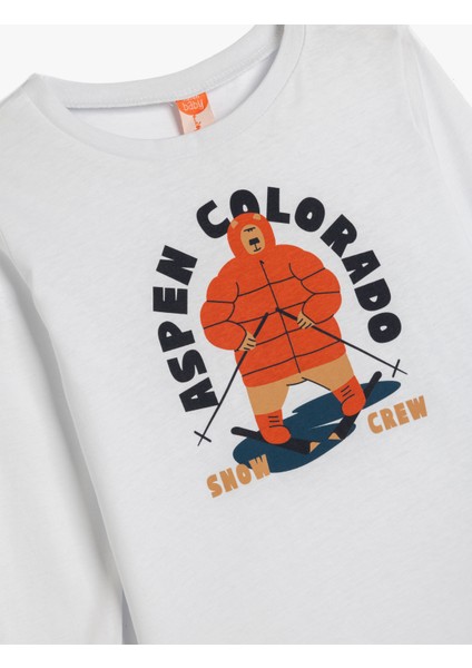 Uzun Kollu T-Shirt Baskı Detaylı Bisiklet Yaka Pamuklu modelleri