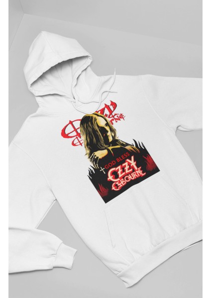 Unisex God Bless Ozzy Ozbourne Kapüşonlu Sweatshirt, Oversize Black Sabbath Rocker Baskılı Hoodie
