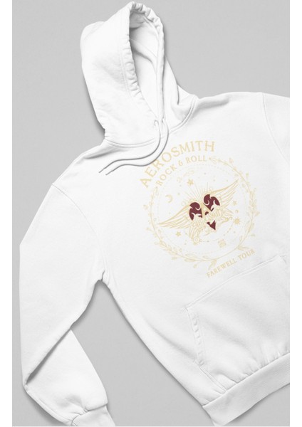 Unisex Aerosmith Rock And Roll Baskılı Kapüşonlu Sweatshirt, Oversize Rock Band Baskılı Hoodie