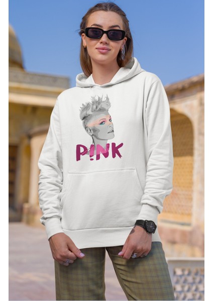 Unisex Pink Yazılı Kapüşonlu Sweatshirt, Oversize Müzisyen Pink Baskılı Hoodie fiyatları