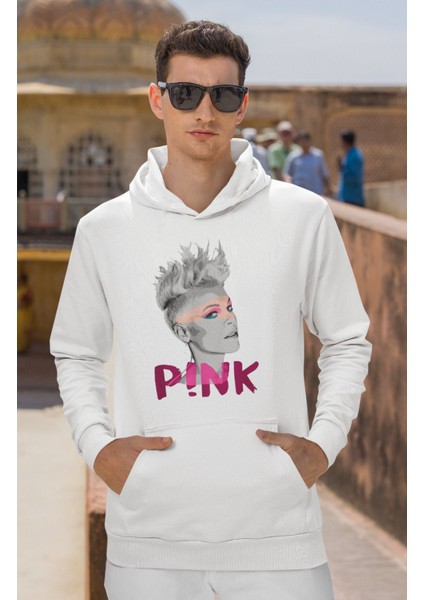 Unisex Pink Yazılı Kapüşonlu Sweatshirt, Oversize Müzisyen Pink Baskılı Hoodie modelleri