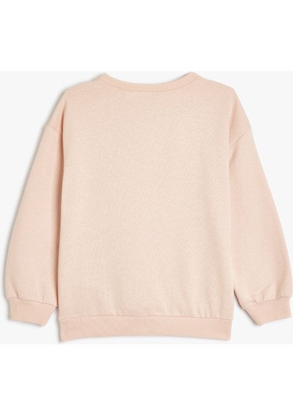 Sweatshirt Bisiklet Yaka Köpek Baskılı Uzun Kollu Pamuklu