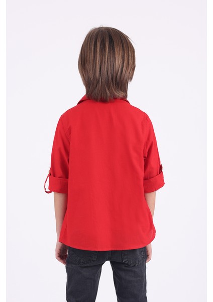 Erkek Çocuk 2 Cepli Pamuklu Gömlek Tişört Takımı Ekonomik ve Pratik 2'li Kırmızı modelleri