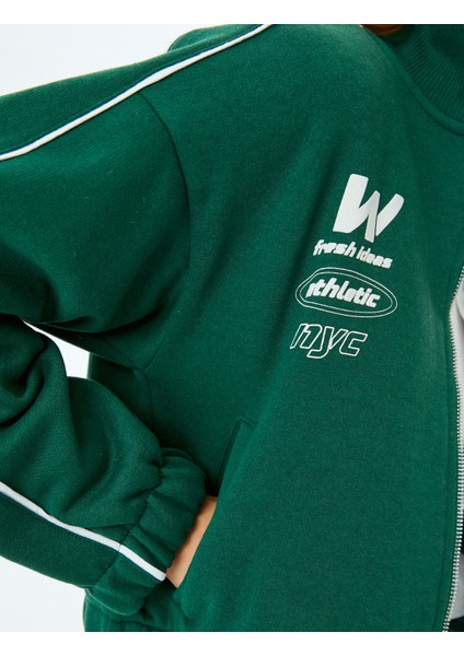 Arkası Baskılı Dik Yaka Fermuarlı Biyeli Şardonlu Oversize Crop Sweatshirt indirimleri
