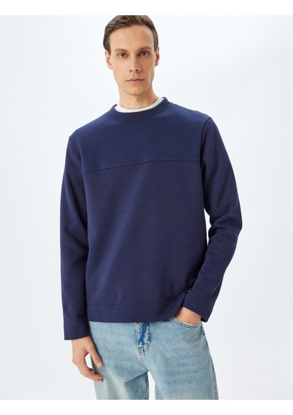 Dikiş Detaylı Şardonlu Pamuklu Bisiklet Yaka Sweatshirt