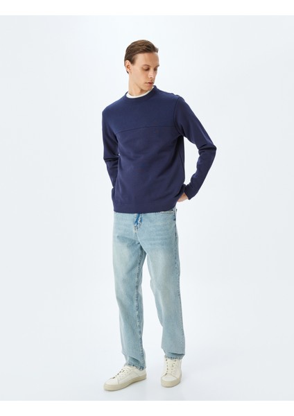 Dikiş Detaylı Şardonlu Pamuklu Bisiklet Yaka Sweatshirt fiyatları