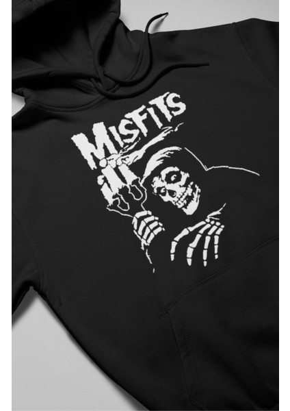 Unisex Rock Band Misfits Baskılı Kapüşonlu Sweatshirt, Oversize Rock Metal Müzik Baskılı Hoodie