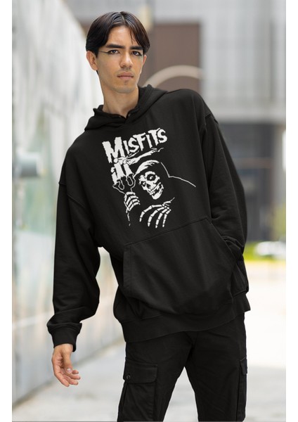 Unisex Rock Band Misfits Baskılı Kapüşonlu Sweatshirt, Oversize Rock Metal Müzik Baskılı Hoodie fiyatları