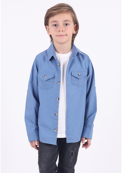 Erkek Çocuk 2 Cepli Pamuklu Gömlek Tişört 2'li Takım