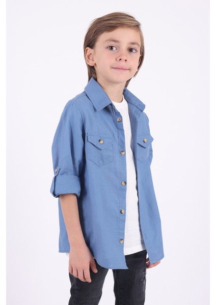 Erkek Çocuk 2 Cepli Pamuklu Gömlek Tişört 2'li Takım modelleri