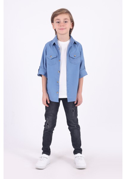 Erkek Çocuk 2 Cepli Pamuklu Gömlek Tişört 2'li Takım fırsatları