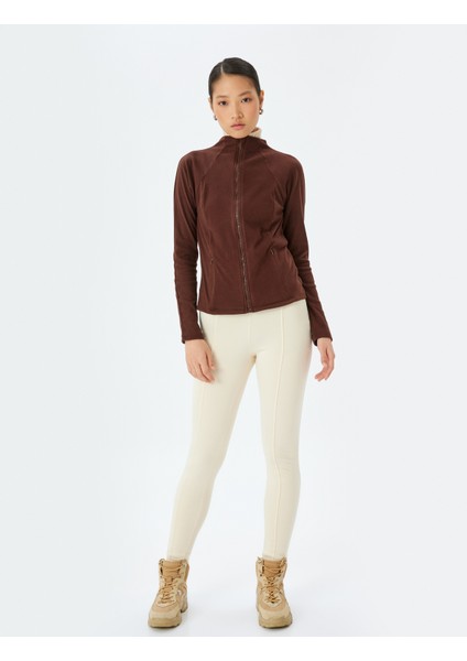 Slim Fit Uzun Kollu Fermuarlı Dik Yaka Polar Hırka
