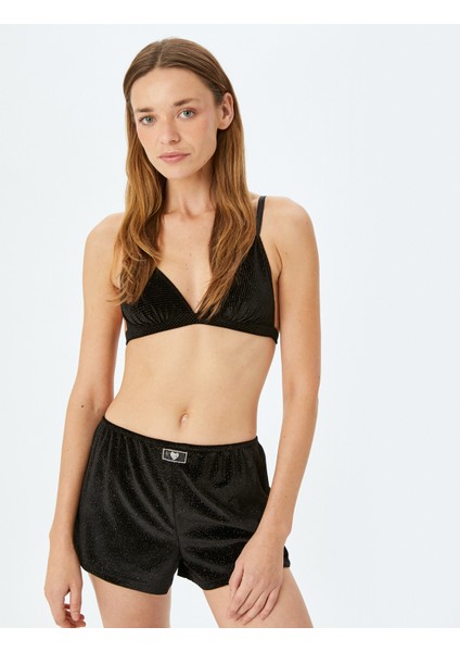 Kalp Detaylı Parıltılı Şort Pijama Altı