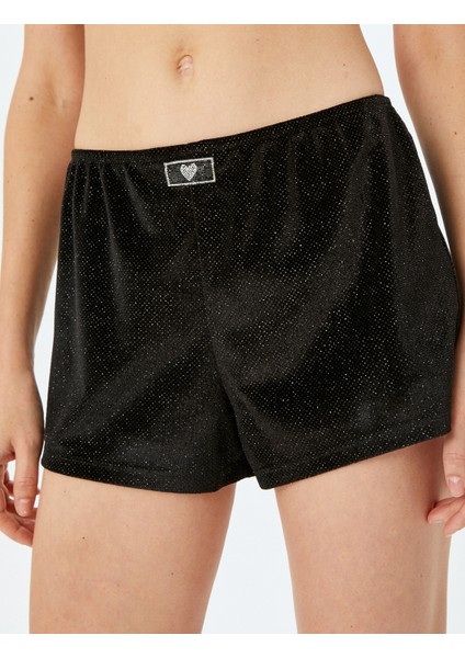 Kalp Detaylı Parıltılı Şort Pijama Altı