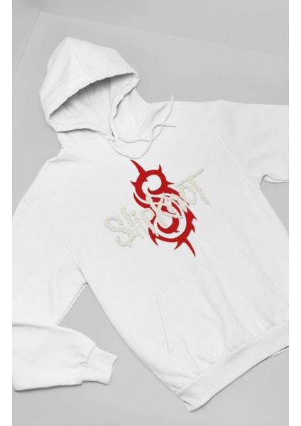 Unisex Slipknot Yazılı Logo Baskılı Kapüşonlu Sweatshirt, Oversize Rock Band Baskılı Hoodie