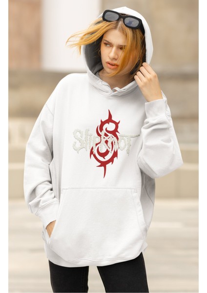Unisex Slipknot Yazılı Logo Baskılı Kapüşonlu Sweatshirt, Oversize Rock Band Baskılı Hoodie modelleri