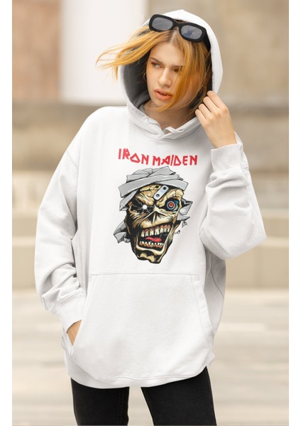Unisex Skull Iron Maiden Baskılı Kapüşonlu Sweatshirt, Oversize Rock Metal Müzik Baskılı Hoodie modelleri
