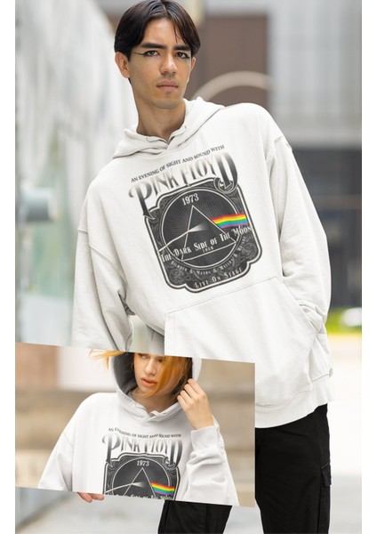 Unisex Pink Floyd 1973 Baskılı Kapüşonlu Sweatshirt, Oversize Rock Band Baskılı Hoodie