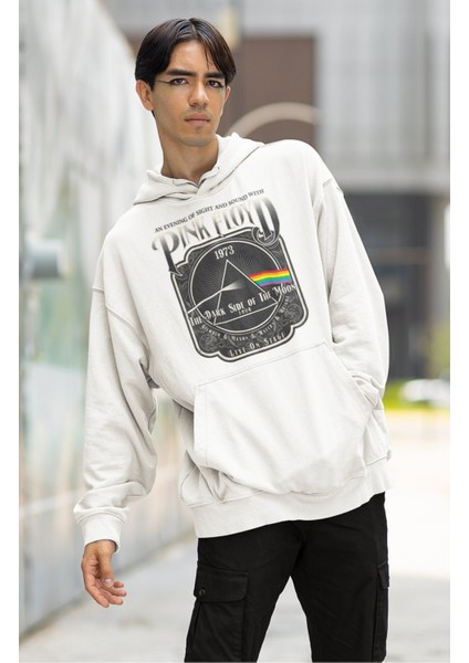 Unisex Pink Floyd 1973 Baskılı Kapüşonlu Sweatshirt, Oversize Rock Band Baskılı Hoodie