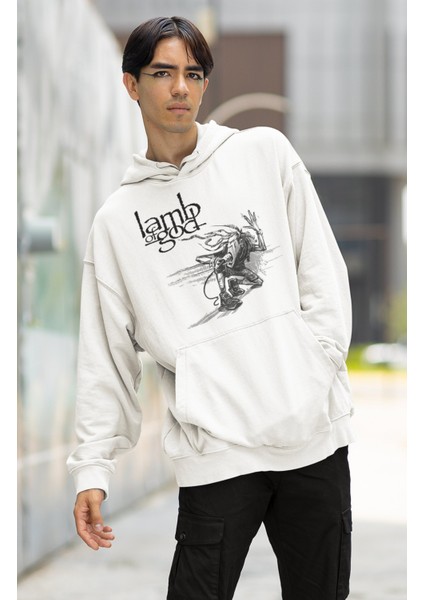 Unisex Lamb Of God Baskılı Kapüşonlu Sweatshirt, Oversize Rock Band Baskılı Hoodie fiyatları