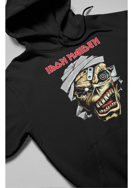 Unisex Skull Iron Maiden Baskılı Kapüşonlu Sweatshirt, Oversize Rock Metal Müzik Baskılı Hoodie