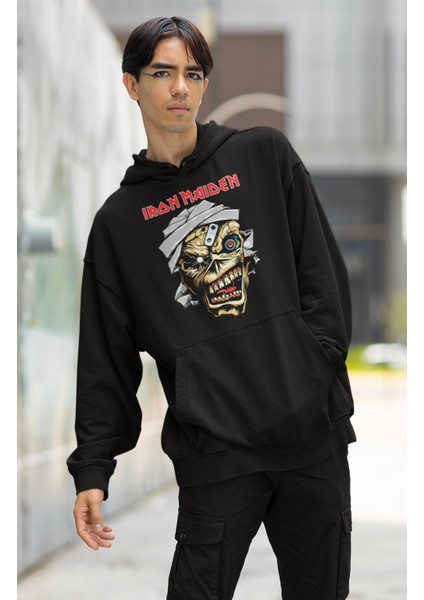 Unisex Skull Iron Maiden Baskılı Kapüşonlu Sweatshirt, Oversize Rock Metal Müzik Baskılı Hoodie fiyatları