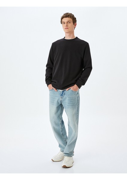 Pamuk Karışımlı Dokulu Basic Bisiklet Yaka Sweatshirt fiyatları