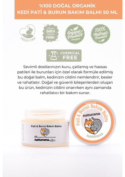 %100 Doğal Organik Kedi Pati Burun Nemlendirme Koruma Onarım Balmı 50 ml