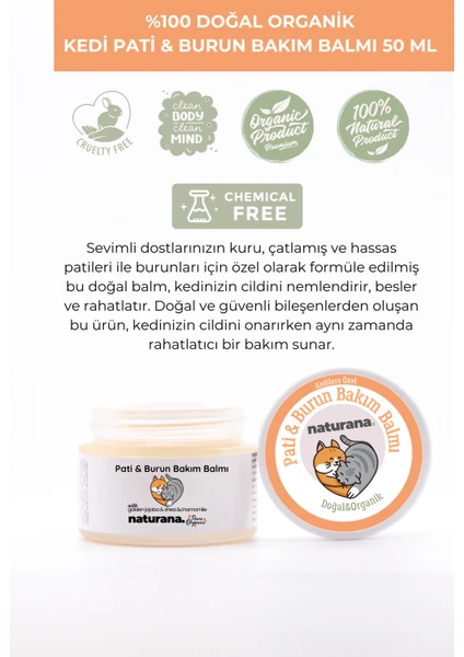 %100 Doğal Organik Kedi Pati Burun Nemlendirme Koruma Onarım Balmı 50 ml