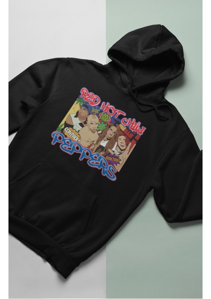 Unisex Red Hot Chili Peppers Baskılı Kapüşonlu Sweatshirt, Oversize Rock Metal Baskılı Hoodie