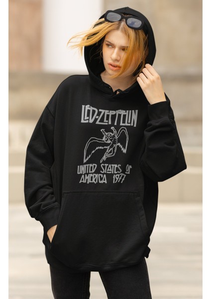 Unisex Rock Band LED Zeppelin Baskılı Kapüşonlu Sweatshirt, Oversize Rock Metal Baskılı Hoodie modelleri
