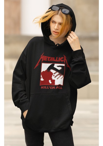 Unisex Metallica Kill'em All Baskılı Kapüşonlu Sweatshirt, Oversize Rock Band Baskılı Hoodie modelleri