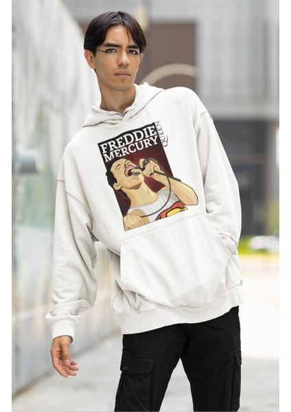 Unisex Freddie Mercury Queen Baskılı Kapüşonlu Sweatshirt, Oversize Rock Metal Baskılı Hoodie fiyatları