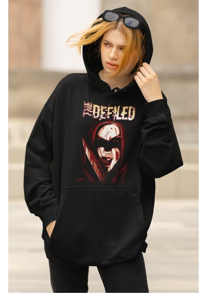 Unisex The Defiled Baskılı Kapüşonlu Sweatshirt, Oversize Rock Band Baskılı Hoodie