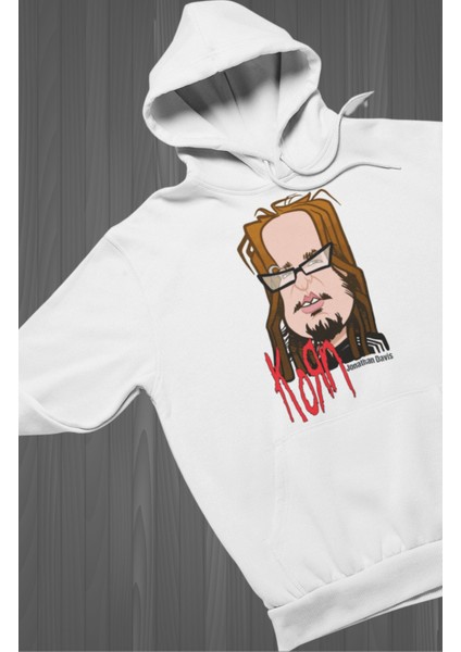 Unisex Jonathan Davis Baskılı Kapüşonlu Sweatshirt, Oversize Rock Band Korn Baskılı Hoodie