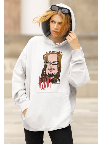 Unisex Jonathan Davis Baskılı Kapüşonlu Sweatshirt, Oversize Rock Band Korn Baskılı Hoodie modelleri