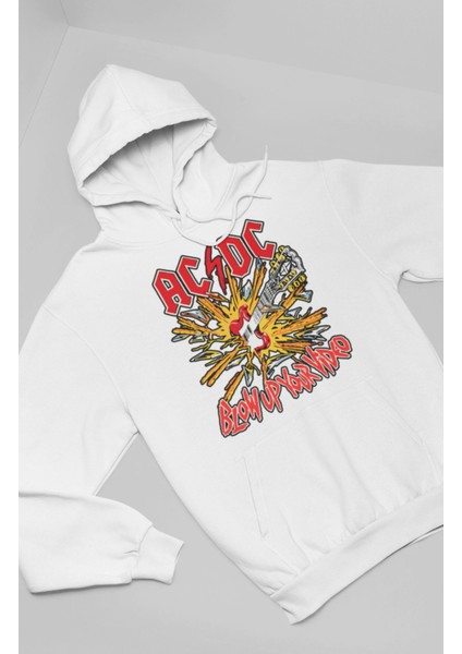 Unisex Ac-Dc Rock Band Baskılı Kapüşonlu Sweatshirt, Oversize Rock Metal Müzik Baskılı Hoodie